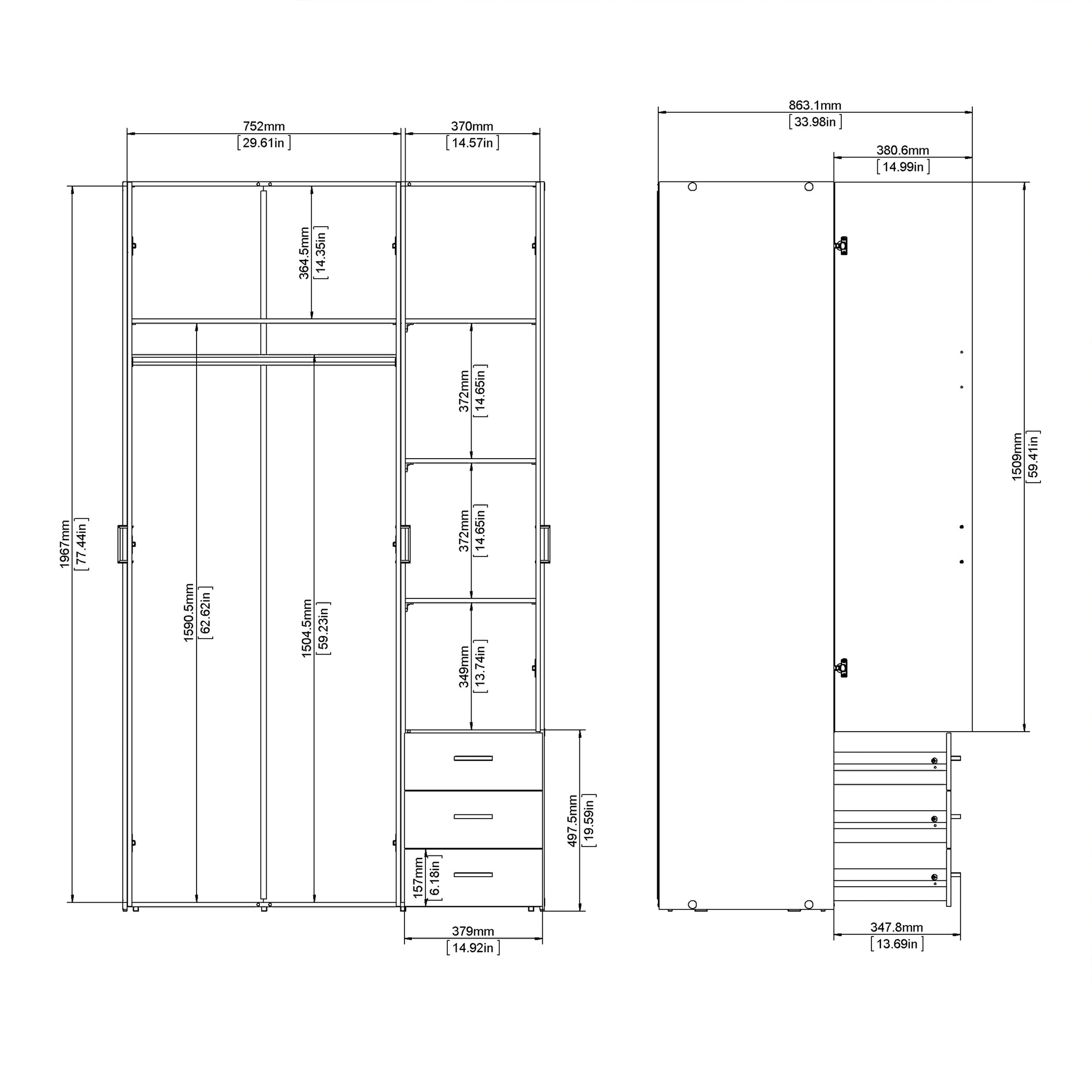 Space 3 Door 3 Drawer Wardrobe - Available In 2 Colours — Direct GB ...