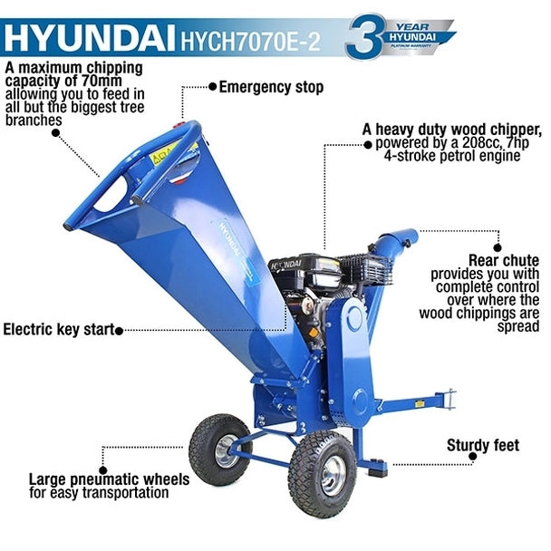 Hyundai 7hp 212cc Electric Start Wood Chipper HYCH7070E-2